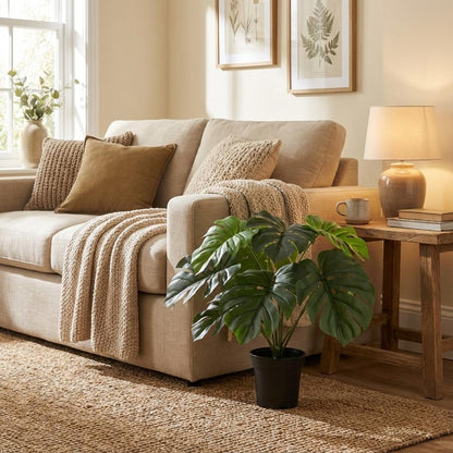 Monstera Deliciosa Kunstpflanze 45cm – Fensterblatt Deko Pflanze – Pflegefreie Zimmerpflanze für Wohnzimmer Büro & Fensterbank