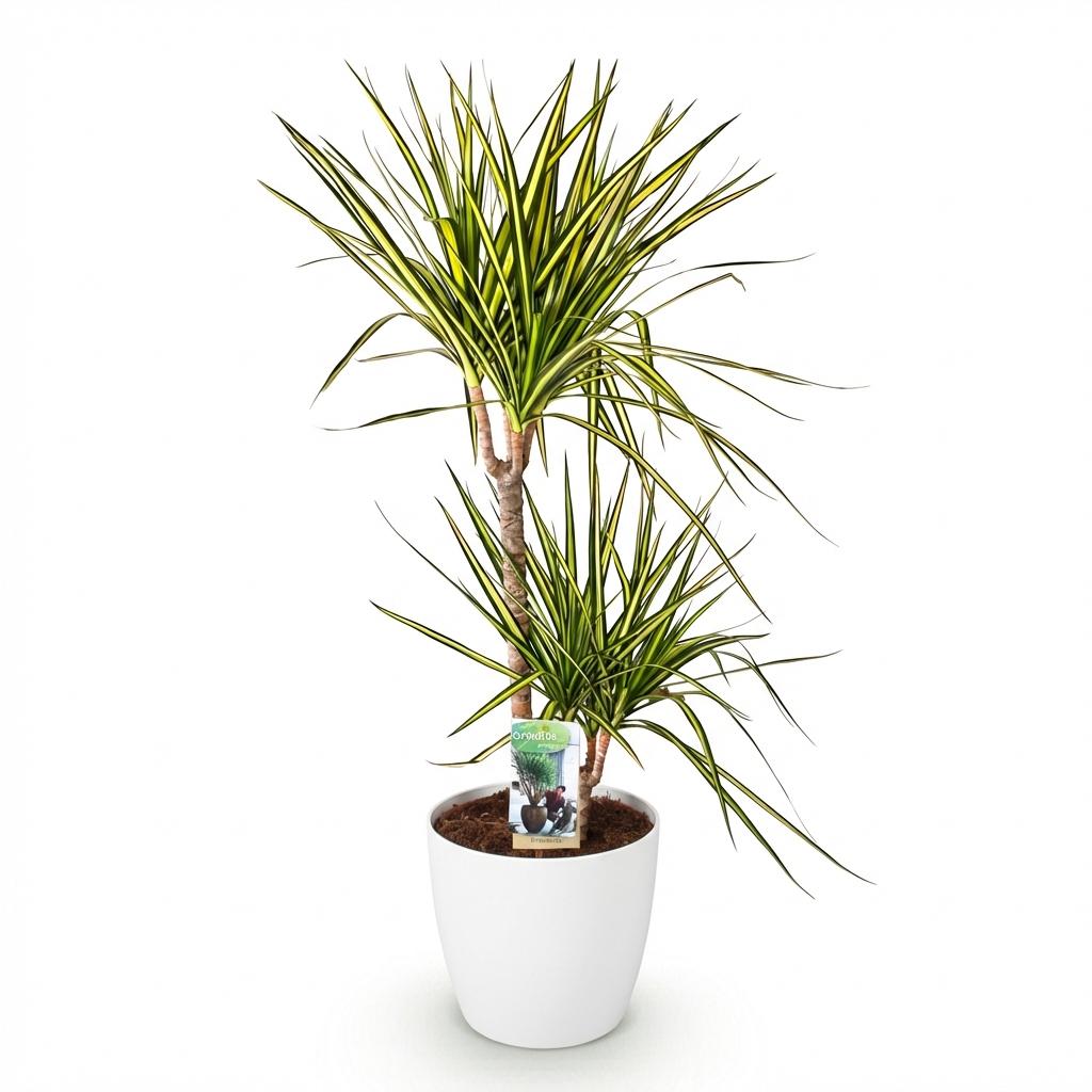 Green boutiQ - Zimmerpflanzen - Dracaena Sunray - Drachenbaum - Wenig Pflege - Grün - Gelb - 1 Pflanze - mit Potter Weiß - Topf 21cm - Höhe 90-100cm 
