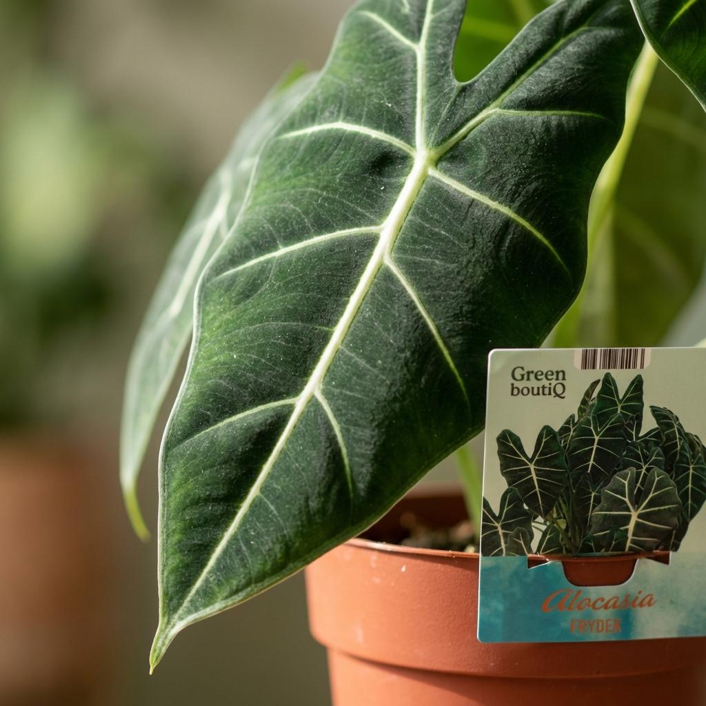 Green boutiQ - Zimmerpflanze - Elefantenohr - Alocasia Frydek - Grün - Pflegeleicht - 1 Pflanze - Topf 19cm - Höhe 60cm 
