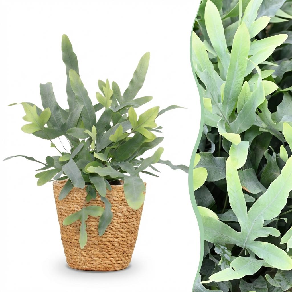 Green boutiQ - Zimmerpflanze - Phlebodium aureum Blue Star - Blaue Farn - Haustierfreundliche Pflanze - Blau - 1 Pflanze - mit Korb - Topf 12cm - Höhe 25cm 