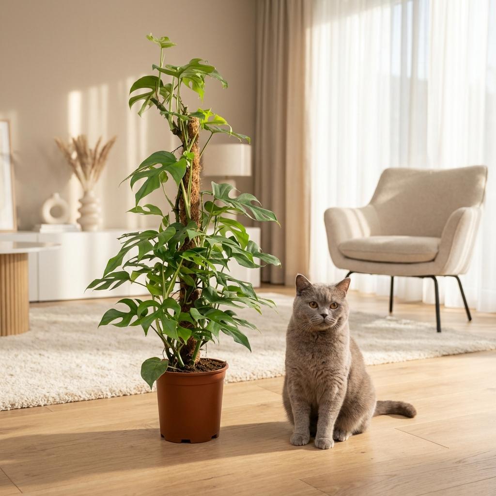 Green boutiQ - Zimmerpflanze - Mini-Fensterblatt - Monstera Minima Moosstab - Grün - Pflegeleicht - 1 Pflanze - Topf 19cm - Höhe 90cm 