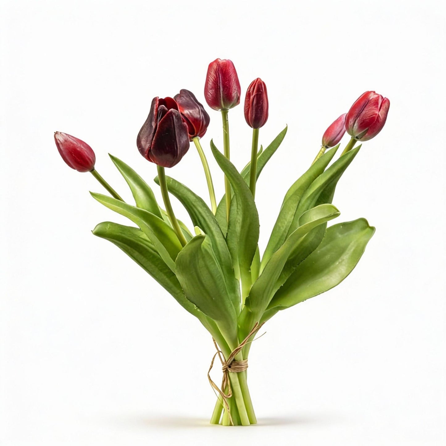 Tulpenstrauß Dunkelrot Real Touch Kunsttulpen – 7 Stiele – 42cm – Hochwertiger Kunstblumenstrauß in Bordeaux-Optik – Pflegefreie Deko für Tisch, Regal & Wohnzimmer