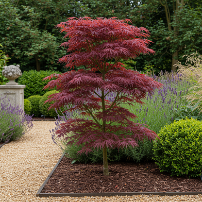 Japanischer Ahorn – Acer palmatum 'Trompenburg' – 2 Pflanzen – ca. 70 cm hoch –  Ø19 cm – dunkelviolette Blätter – Balkon- & Gartenpflanze 