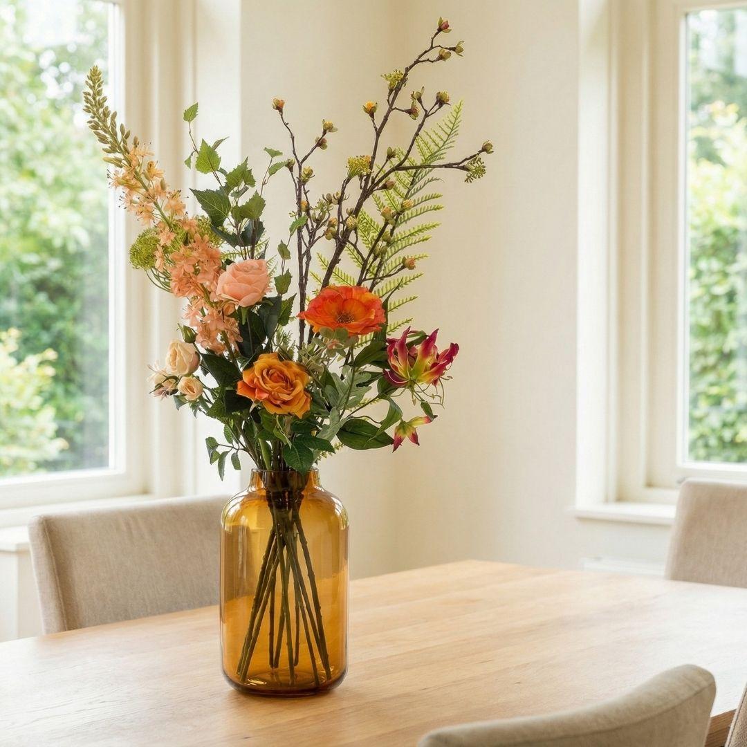 Kunstblumenstrauß - Amber Peach Deluxe - Real Touch - 12 Stiele - ↑ 105 cm 