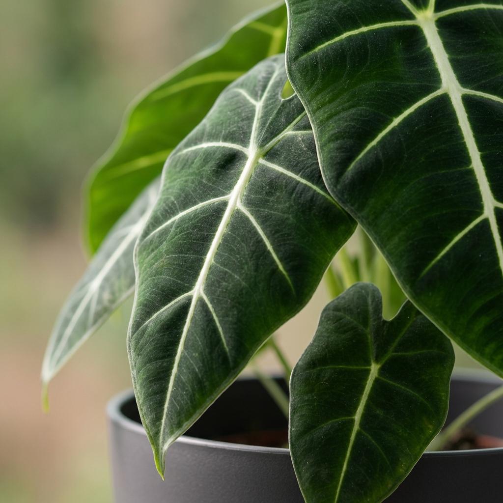 Green boutiQ - Zimmerpflanze - Elefantenohr - Alocasia Frydek - Grün - Pflegeleicht - 1 Pflanze - mit Potter Grau - Topf 19cm - Höhe 60cm 