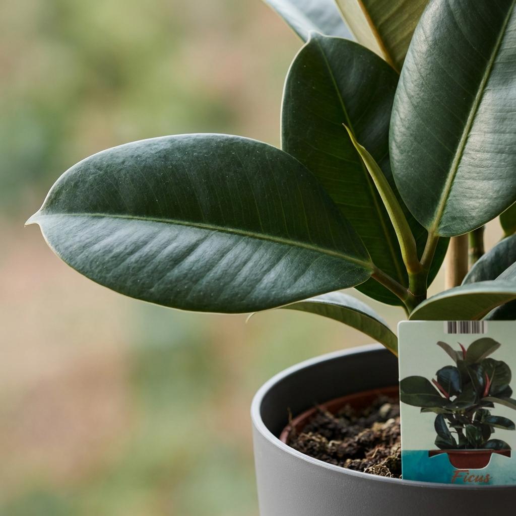 Ficus Elastica Cloe Gummibaum 65cm – Zimmerpflanze im Topf Grau Ø19cm – große grüne Blätter – pflegeleicht, luftreinigend für Wohnung & Büro – ideal bei Halbschatten 