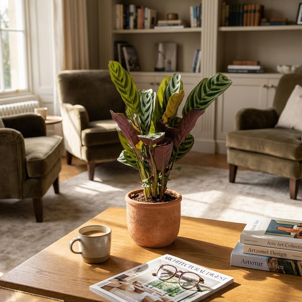 Korbmarante Ctenanthe Burle-Marxii Ø14cm Höhe35–40cm – Gebetspflanze mit Fischgrätenmuster – Dekorative Zimmerpflanze für Wohnraum & Büro – Luftfeuchteliebend 