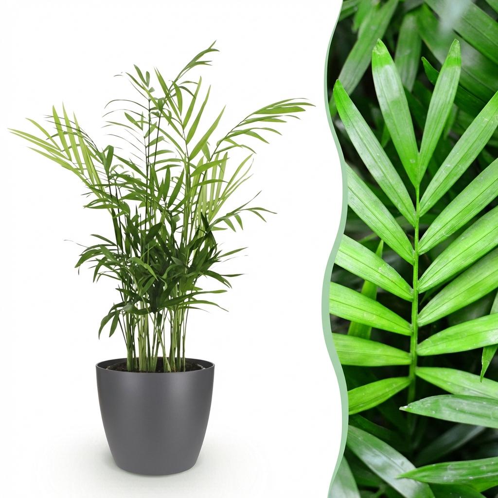 Green boutiQ - Zimmerpflanze - Chamaedorea elegans - Goldpalme - Haustierfreundliche Pflanze - Grün - 1 Pflanze - mit Potter Grau - Topf 12cm - Höhe 15cm 