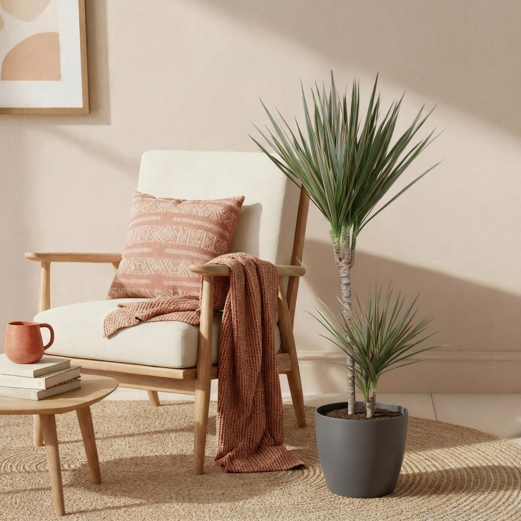 Green boutiQ - Zimmerpflanzen - Dracaena Marginata Bicolor - Drachenbaum - Pflegeleicht - Grün - Braun - 1 Pflanze - mit Potter Grau - Topf 21cm - Höhe 90-100cm 