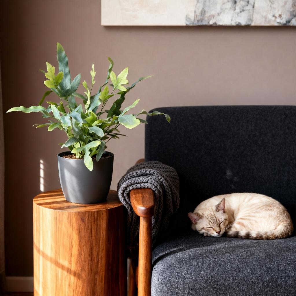 Green boutiQ - Zimmerpflanze - Phlebodium aureum Blue Star - Blaue Farn - Haustierfreundliche Pflanze - Blau - 1 Pflanze - mit Potter Grau - Topf 12cm - Höhe 25cm 