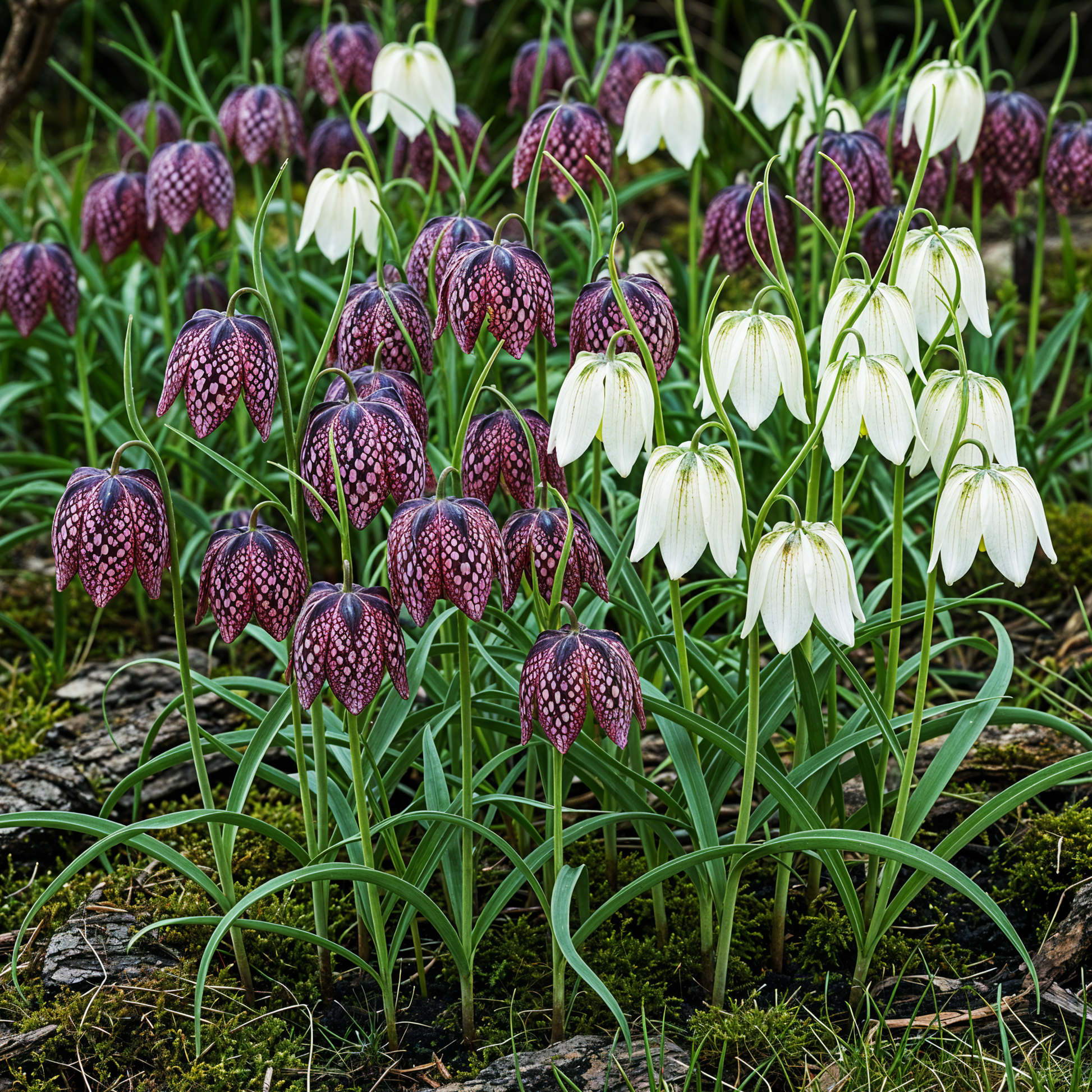 GreenboutiQ - Blumenzwiebeln - Fritillaria Meleagris Mix - Farbe Lila und Weiß - 30 Stück - Zwiebelgröße 6/7 - XXL Pack 