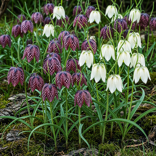 GreenboutiQ - Blumenzwiebeln - Fritillaria Meleagris Mix - Farbe Lila und Weiß - 30 Stück - Zwiebelgröße 6/7 - XXL Pack 
