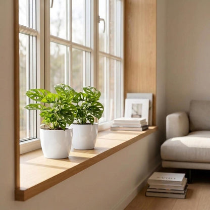 Fensterblatt 'Monkey Mask' – Monstera adansonii – Topf Ø12cm – Höhe 25cm – mit weißem Dekotopf – Dekorative Zimmerpflanze