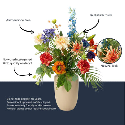 Kunstbloemen Boeket “Colorful Bloom Deluxe” – Real Touch – 70 cm – 18 Stelen 