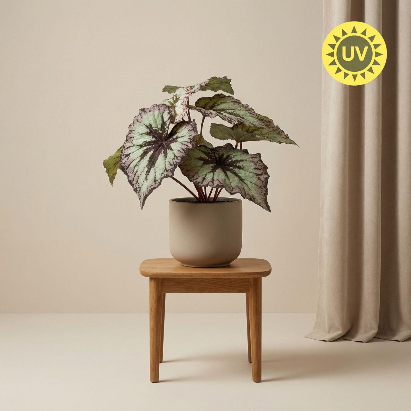 Begonie Kunstpflanze – ca.26cm – Grau-violette Blätter – UV-beständig – Künstliche Pflanze im Topf – Pflegefreie Deko für Innen & Außen Balkon Terrasse