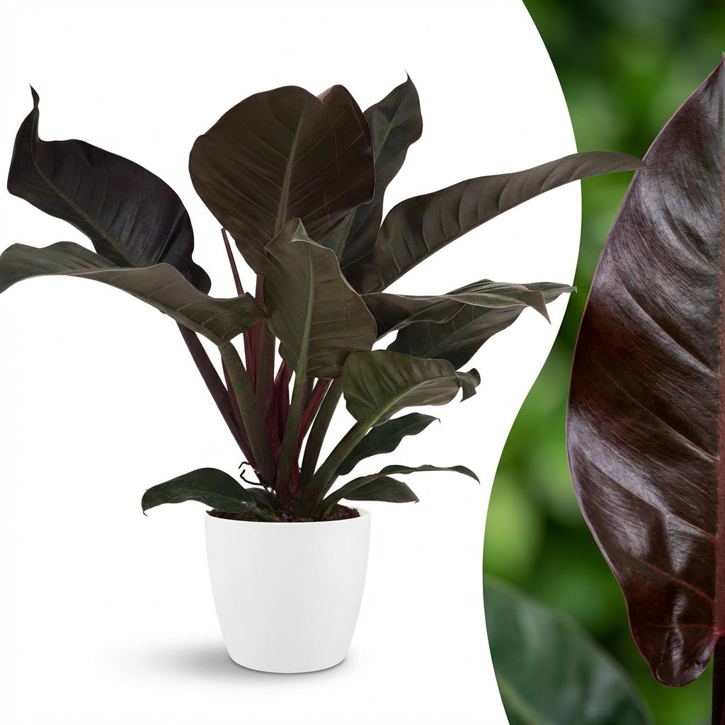 Philodendron Imperial Red Baumfreund 60cm – Zimmerpflanze mit roten Blättern im Übertopf Weiß Ø19cm – glänzendes Laub, kompakter Wuchs – pflegeleicht, luftverbessernd für Wohnung & Büro 