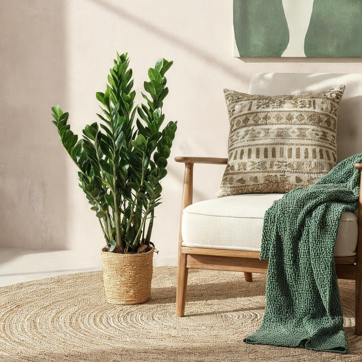 Green boutiQ - Zimmerpflanzen - Zamioculcas - ZZ-Pflanze - Wenig Pflege - Grün - 1 Pflanze - Topf 21cm - Höhe 80-90cm 