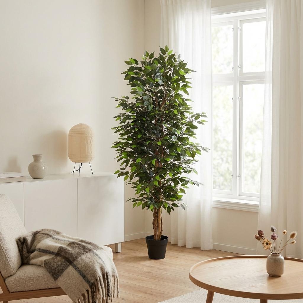 Ficus Benjamina Kunstpflanze 180cm – Große Birkenfeige Deko Pflanze – Pflegefreie Zimmerpflanze für Wohnzimmer Büro & Empfangsbereich