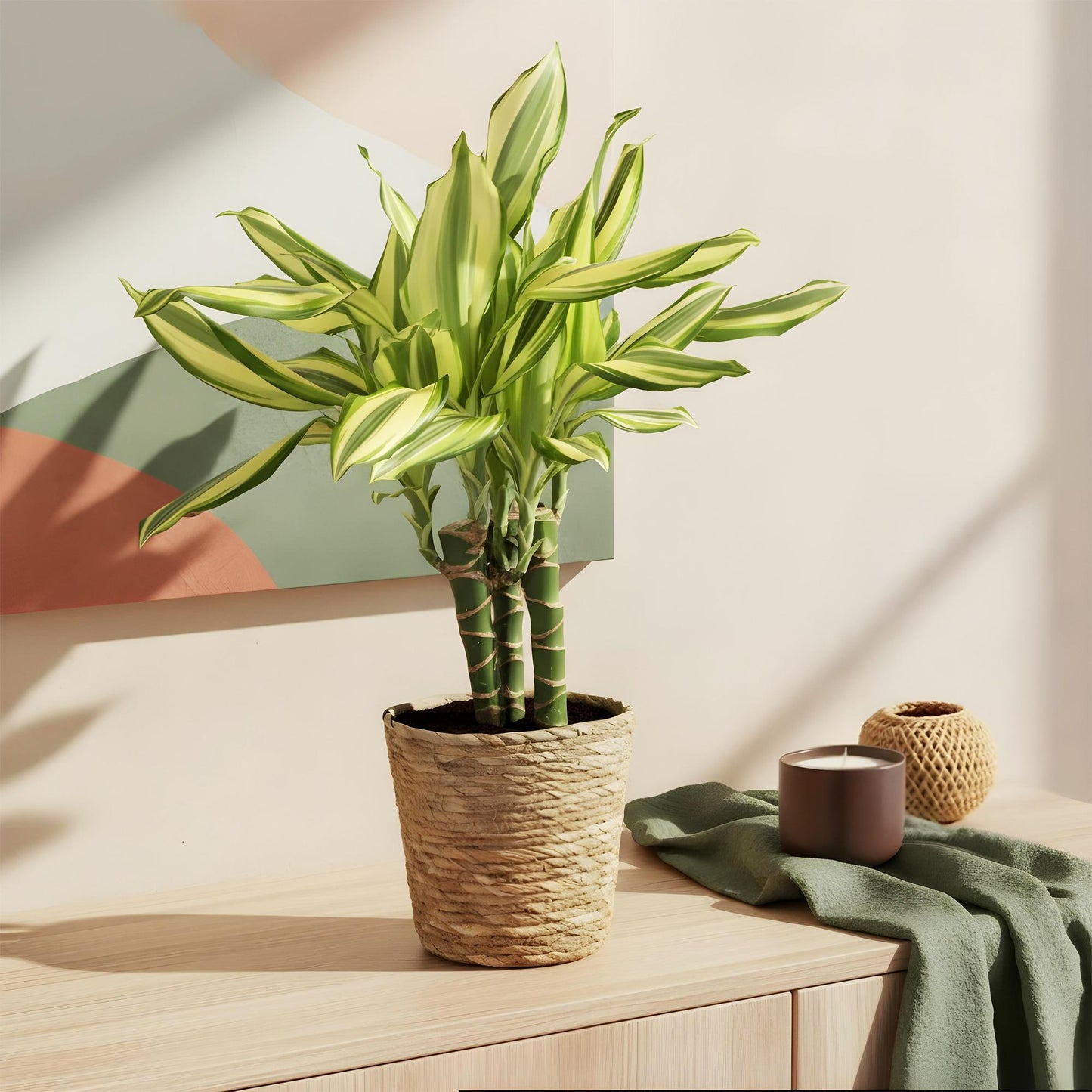 Green boutiQ - Zimmerpflanzen - Dracaena fragrans Diamond Dream - Drachenbaum - Wenig Pflege - Bunt - 1 Pflanze - Topf 17cm - Höhe 50-55cm 
