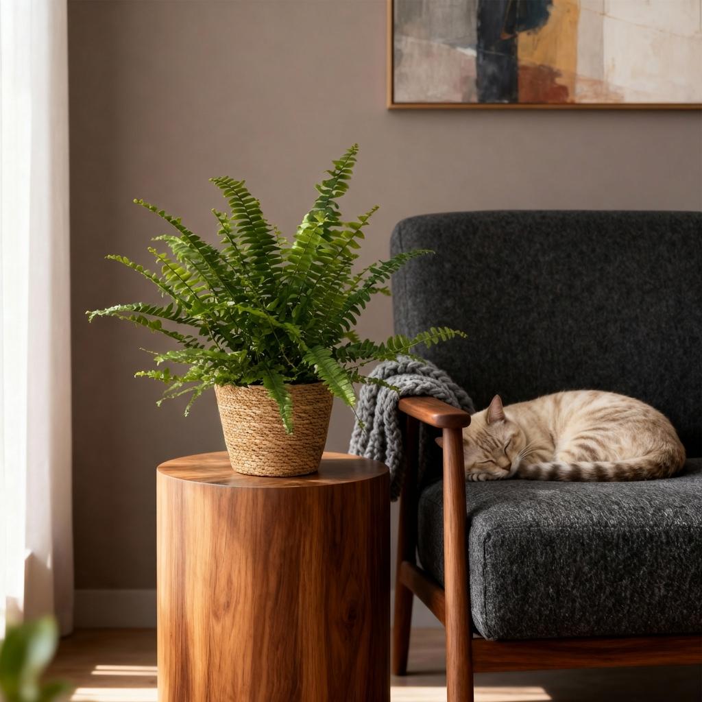 Green boutiQ - Zimmerpflanze - Nephrolepsis exaltata Green Lady - Farn - Haustierfreundliche Pflanze - Grün - 4 Pflanzen - mit Korb - Topf 12cm - Höhe 25cm 