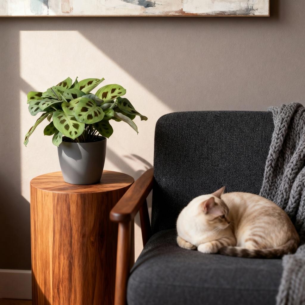 Green boutiQ - Zimmerpflanze - Maranta Fascinator Kerchoveana - Zebrapflanze - Haustierfreundliche Pflanze - Grün - 1 Pflanze - mit Potter Grau - Topf 12cm - Höhe 25cm 