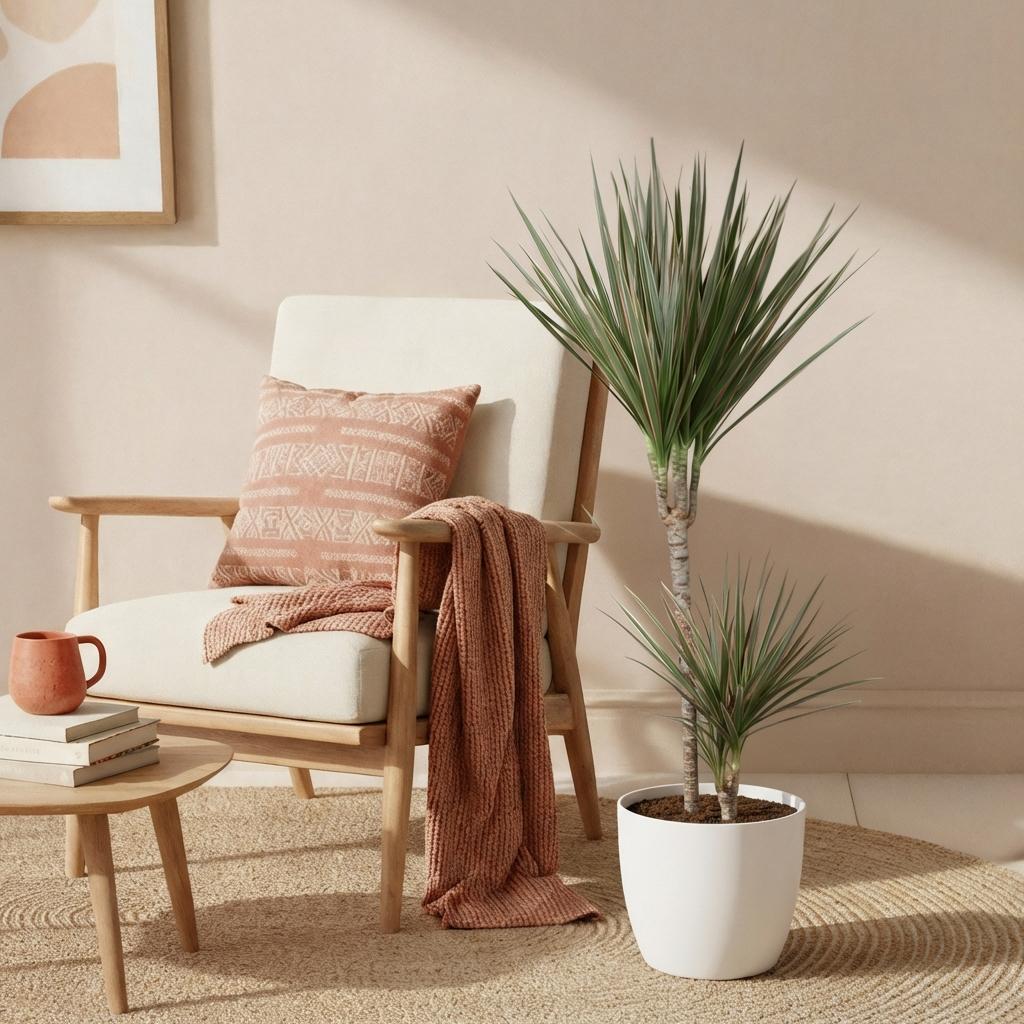 Green boutiQ - Zimmerpflanzen - Dracaena Marginata Bicolor - Drachenbaum - Pflegeleicht - Grün - Braun - 1 Pflanze - mit Potter Weiß - Topf 21cm - Höhe 90-100cm 