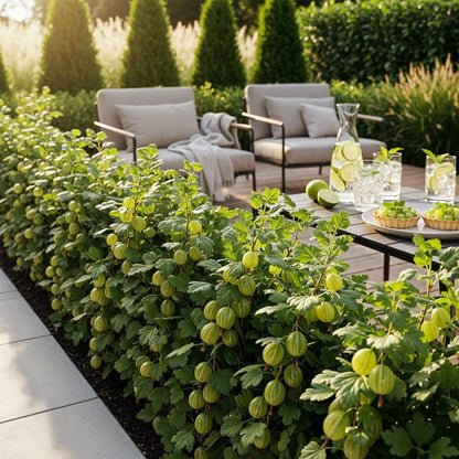 GreenboutiQ - Obstpflanzen - Stachelbeere - Ribes uva-crispa Hinnonmaki Grun - Winterhart - 6 Pflanzen - Topf 9 cm - Grüne Beere 