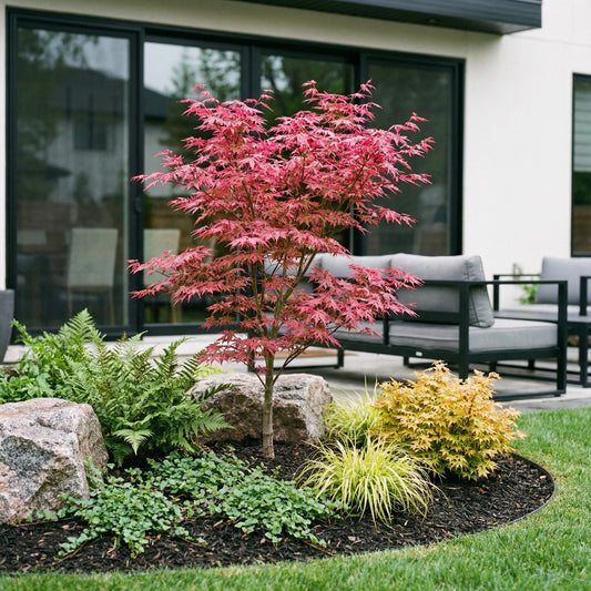 Green boutiQ - Gartenpflanze - Acer palmatum Phoenix - Japanischer Ahorn - Laubabwerfend - Grün - Rot - 1 - Topf 26cm - Höhe 90cm 