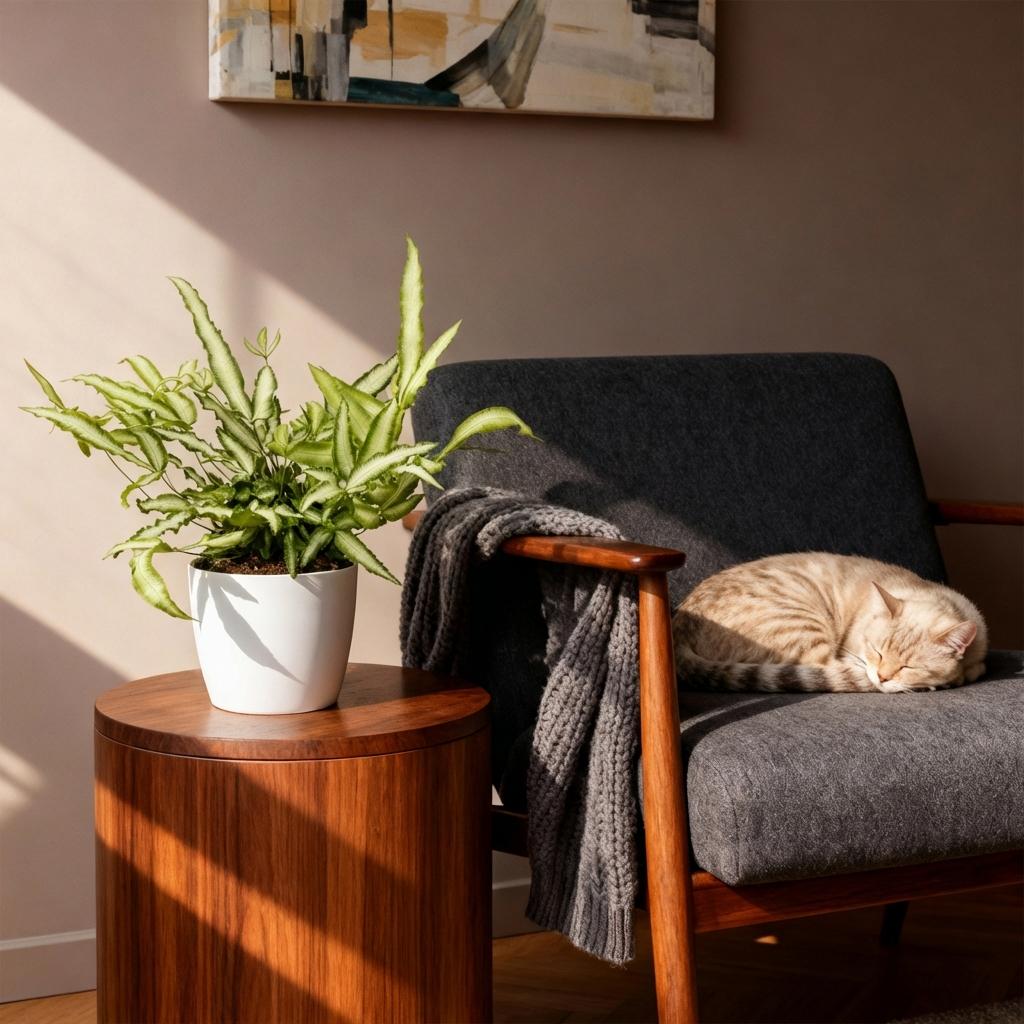 Green boutiQ - Zimmerpflanze - Pteris cretica Albolineata - Schwertfarn - Haustierfreundliche Pflanze - Grün - 1 Pflanze - mit Potter Weiß - Topf 12cm - Höhe 20cm 