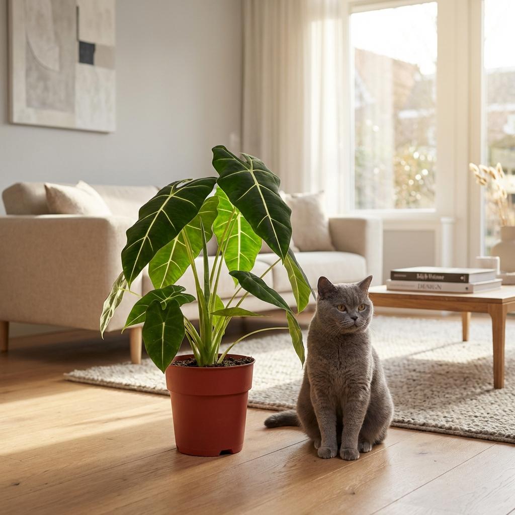 Green boutiQ - Zimmerpflanze - Elefantenohr - Alocasia Frydek - Grün - Pflegeleicht - 1 Pflanze - Topf 19cm - Höhe 60cm 