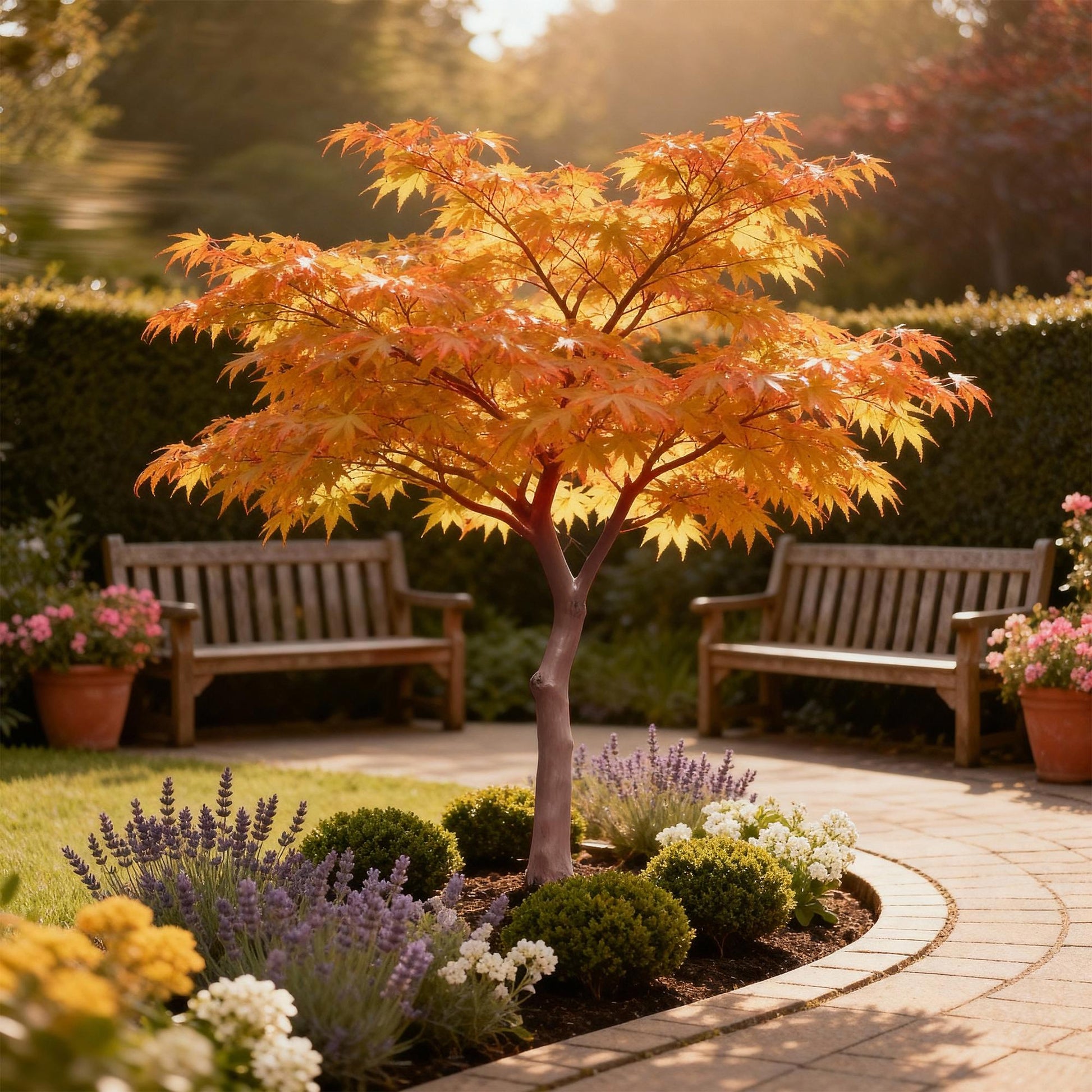 GreenboutiQ - Gartenpflanze - Acer palmatum Sangokaku - Grün - 3 Pflanzen - Blattabwerfend - Wenig Pflege - Topf 12cm Höhe 35cm 