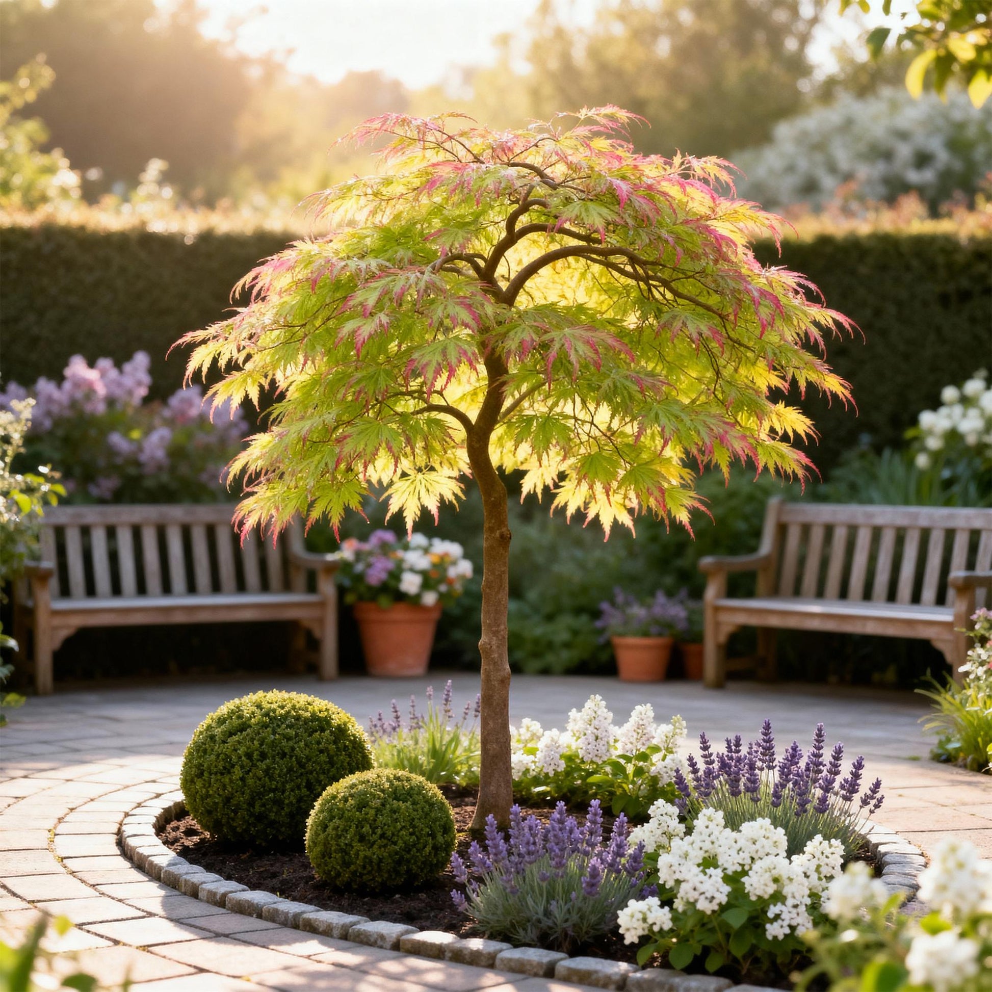 GreenboutiQ - Gartenpflanze - Acer palmatum Little Princess - Grün - 3 Pflanzen - Laubabwerfend - Wenig Pflege - Topf 12cm Höhe 35cm 