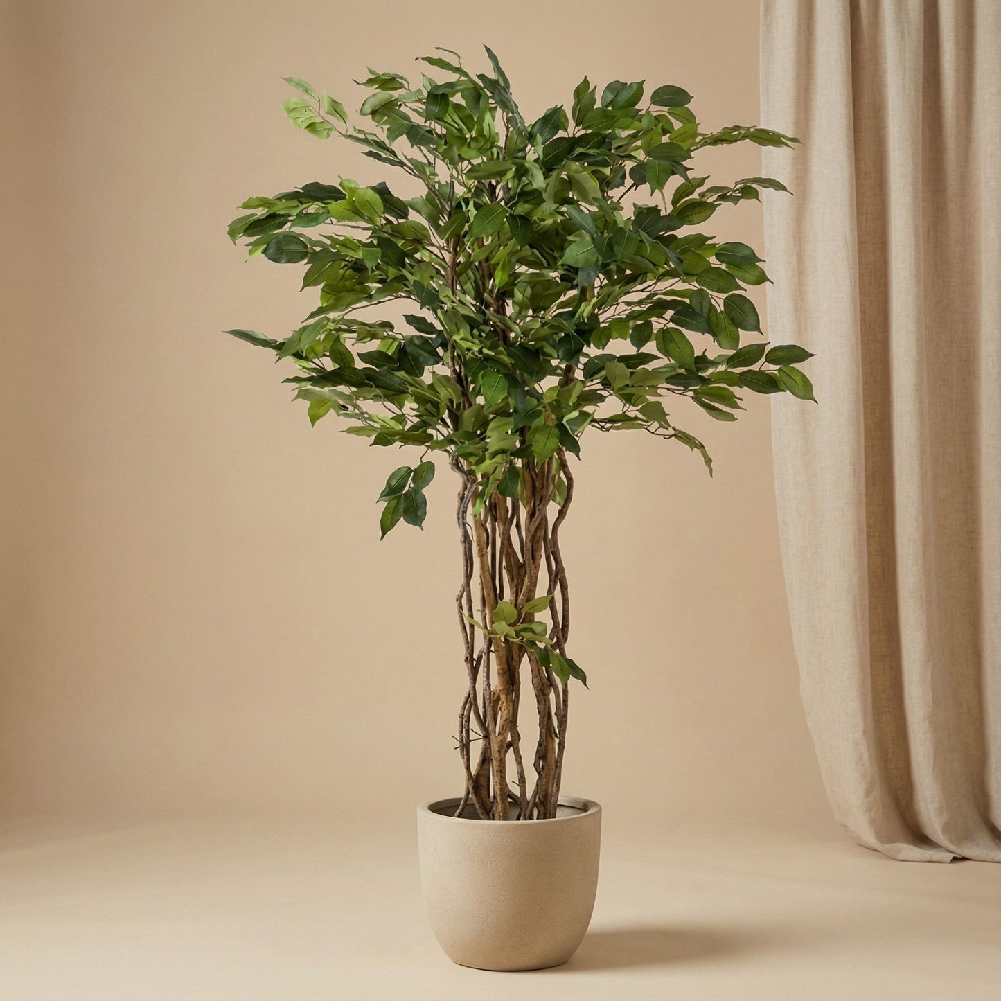 Ficus Liana Kunstbaum – 140cm – Hochwertige künstliche Pflanze mit realistischer Blattstruktur – Pflegefreier Deko Baum für Wohnzimmer Büro & Empfangsbereich