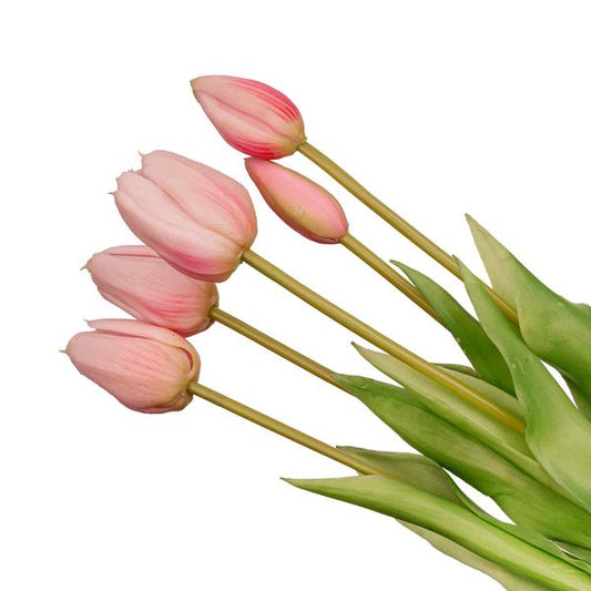 Pinker Tulpenstrauß - 5 Kunsttulpen - 42 cm – Real Touch, langlebig, frühlingshafte Dekoration für Zuhause
