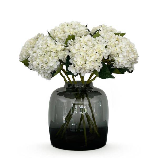 Künstliche Blumen - Blumenstrauß - Solo - Weiß - Hortensienblüten - 52 cm - 8 Stück