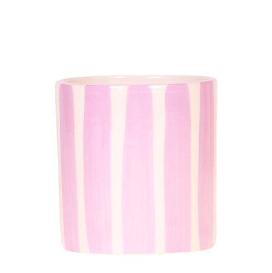 Painted Stripe Blumentopf Rosa Ø9cm – Dekorativer Keramiktopf im Streifenmuster – Pflanzentopf im Mediterranean Sunset Design – Stilvolle Blumendeko für Wohnzimmer, Küche & Büro 