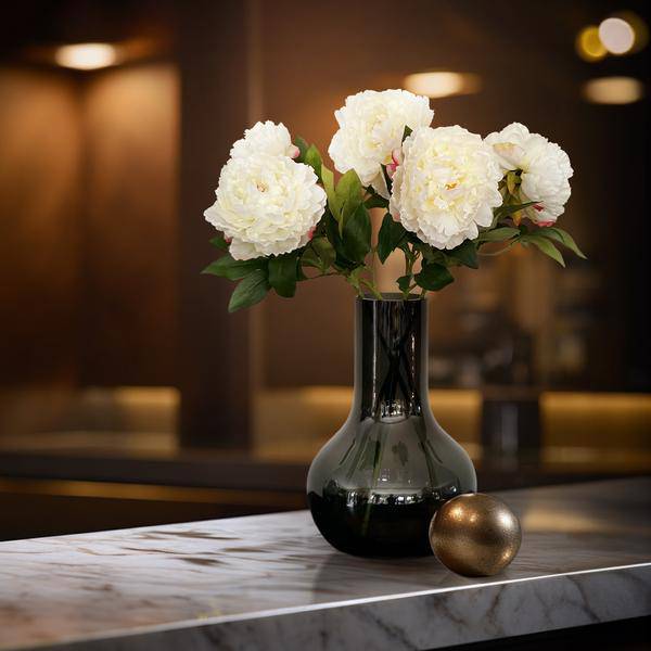 Künstliche Blumen - Blumenstrauß - Solo - Creme - Pfingstrosen - 65cm - 5 Stück