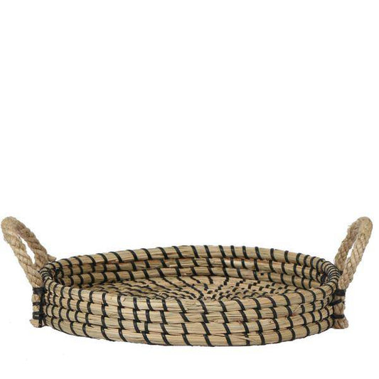 Schwarzes Geflochtenes Tablett Ø30cm – Handgewebtes Deko-Tablett – Pflanzentablett & Wohnaccessoire 