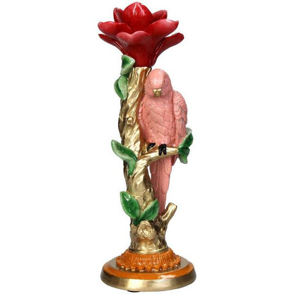 Kerzenständer Pinker Papagei – 26 cm – Polyresin – Bunte Deko – Wohnaccessoire & Tischdeko