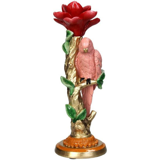 Kerzenständer Pinker Papagei – 26 cm – Polyresin – Bunte Deko – Wohnaccessoire & Tischdeko