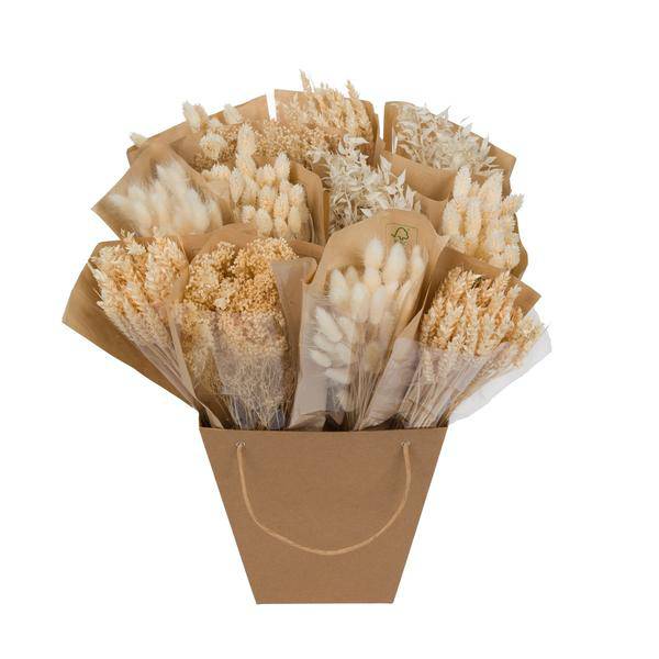 Getrocknete Blumen – Mono Mix – Weiß – ↕50cm – Handgebundener Strauß – Langlebig & pflegeleicht – Elegante Dekoration & Geschenkidee