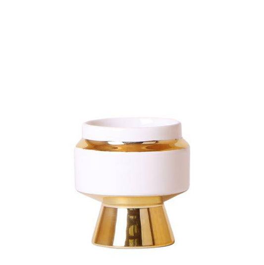 Le Chic Blumentopf – Weißer Keramiktopf mit goldenen Details – Ø6cm – Eleganter Ziertopf für Orchideen & Grünpflanzen – Glänzende Dekoration fürs Zuhause 