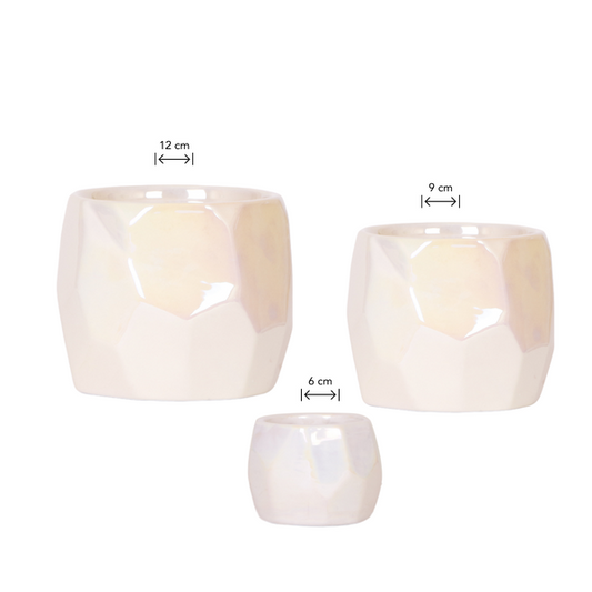 Kombi-Angebot Perlen Travertin Töpfe – 3er-Set Ø6/9/12 cm – stilvolle Keramik-Pflanzgefäße für Orchideen, Sukkulenten & Zimmerpflanzen 