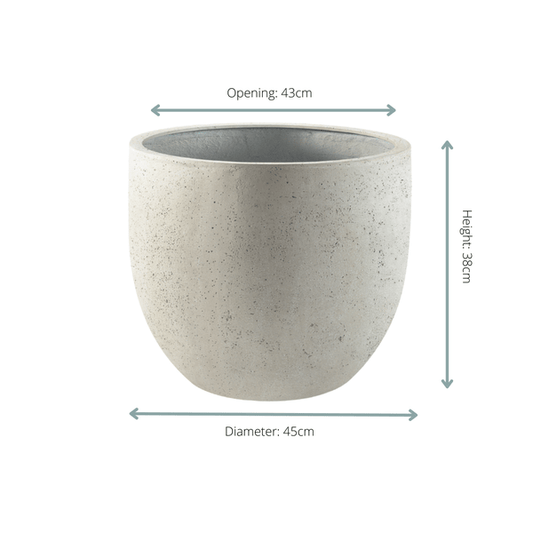 Pflanztopf Grigio New Egg – Antique White – D45cm x H38cm – Moderner Blumentopf in Betonoptik – Mit Wasserablauf – Für Innen & überdachte Außenbereiche 