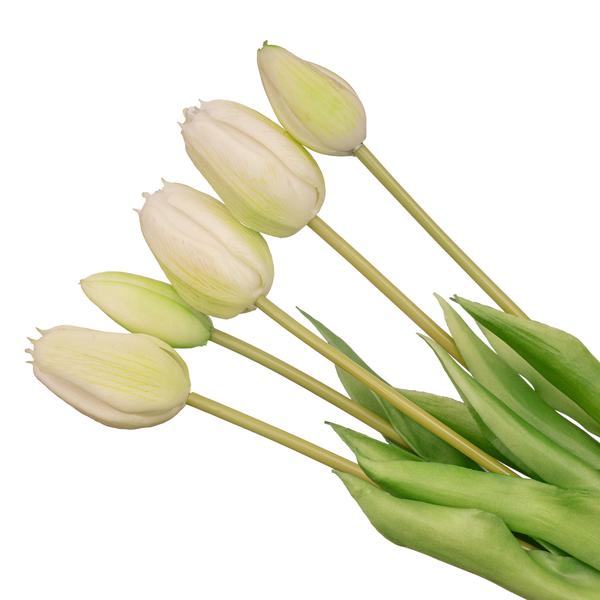 Weiß/Grüner Tulpenstrauß - 5 Stück - Kunst Tulpen - 42 cm