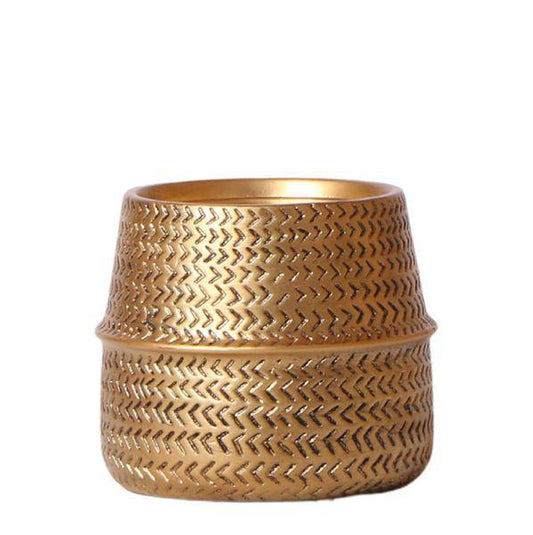 Blumentopf Groove – Gold – Ø9cm – Runder Keramik-Ziertopf mit Rillenstruktur – Mattes Finish – Dekotopf für Orchideen & Grünpflanzen – Für Wohnzimmer & Büro 