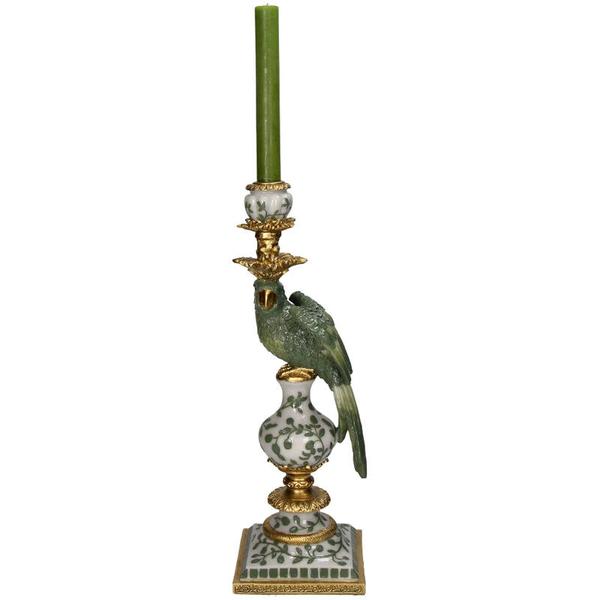 Kerzenhalter Vogel – Grün – Polyresin – 13x13x39 cm – Deko & Wohnaccessoire