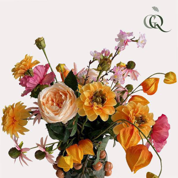 Künstliche Blumen - Blumenstrauß - Orange Sommer - ↕80cm