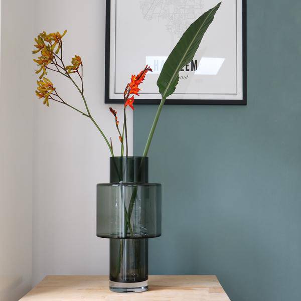 Glas Vase - Juba M - H40cm - B20cm - Grau