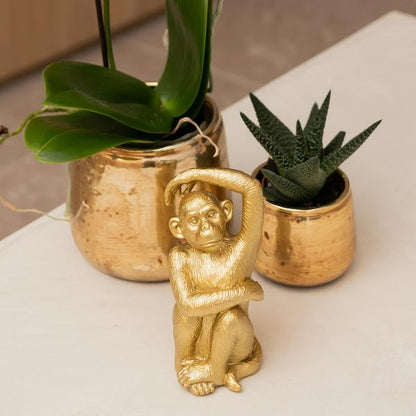 Ornament - Dekoskulptur Sitzender Affe - Gold - Oasis of Life